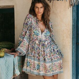 Spell Blue and Brown Ruffled Tiered Sundress